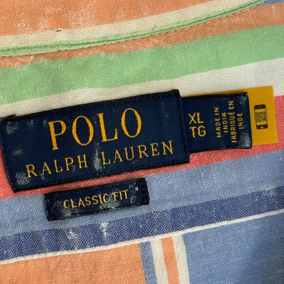 Polo Ralph Lauren Mens Classic Fit Camp Shirt Madras Stripe Loop Collar Sz XL - Picture 7 of 12